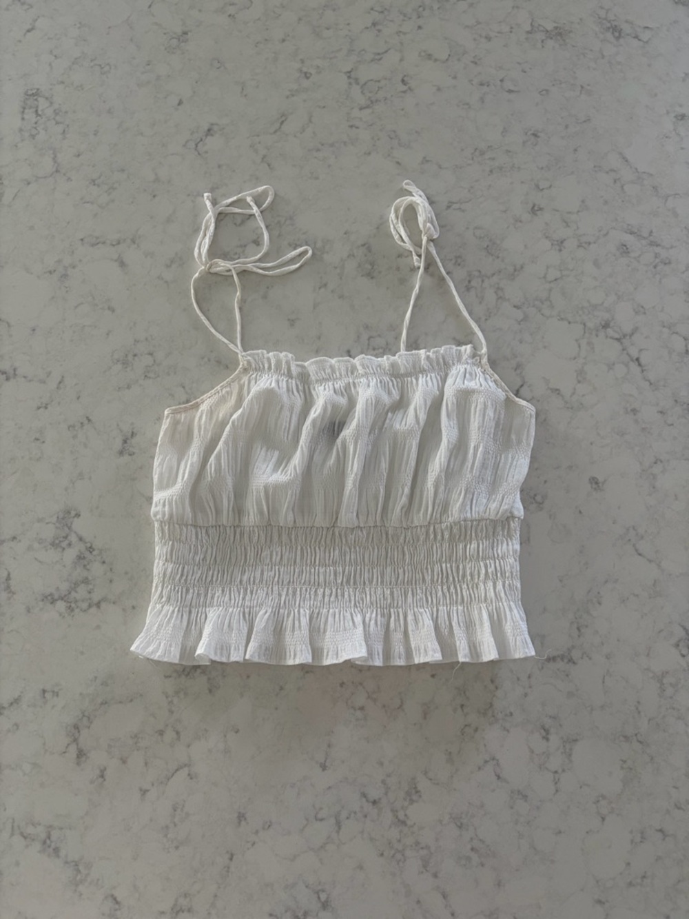 Kendall & Kylie White Smocked Tie-Strap Crop Tank